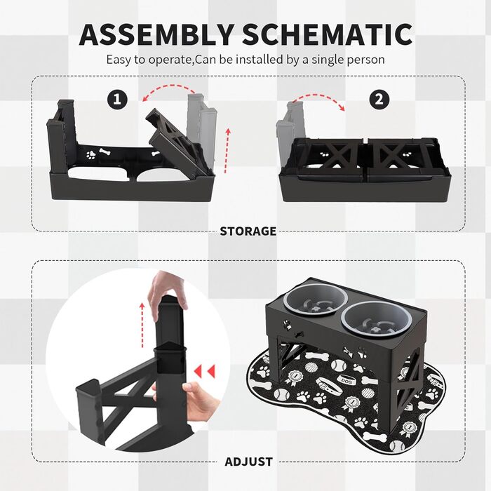 Набір мисок для собак та котів 3-в-1 з регулюванням висоти, антиковзною підкладкою та захистом від розливання, 2 шт. по 1000 мл, нержавіюча сталь, для собак та котів всіх розмірів