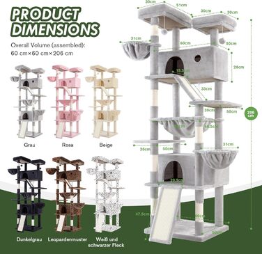 Котячий будиночок MUTICOR: великий когтетоп з когтеточкою, лежаками та гамаком (206 см)