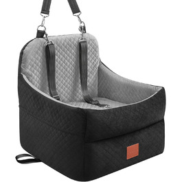 Автокрісло для собак маленьких та середніх порід (до 15,9 кг), з пам'яті-ефекту, знімний чохол, 2 ремені безпеки, чорний/сірий, Medium