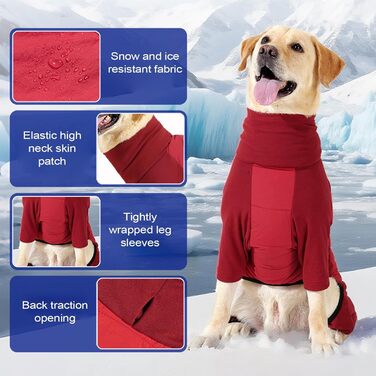 Водонепроникний зимовий одяг для собак: теплий куртка з високим коміром для маленьких, середніх та великих собак. Ідеально для кемпінгу та прогулянок на природі. Червоний колір, розмір M