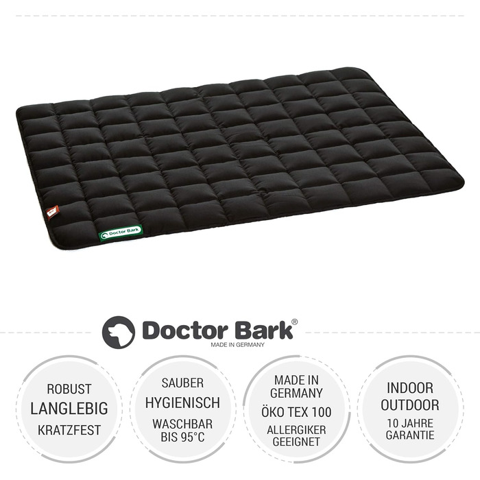 Лежак для собак Doctor Bark L, чорний, м'який, якісний, для великих порід, міцна килимок для дому та вулиці, пральний до 95°C