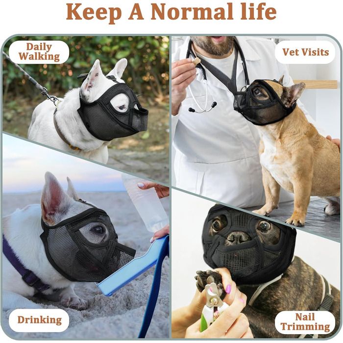 Майерзон Намордник для Французького Бульдога з короткою мордочкою, з хомутком, щоб запобігти їзді, з м'якої сітки, для собак, Ши-тцу, Мопс, Англійський Бульдог, XS [Обвід голови: 13'-14½']