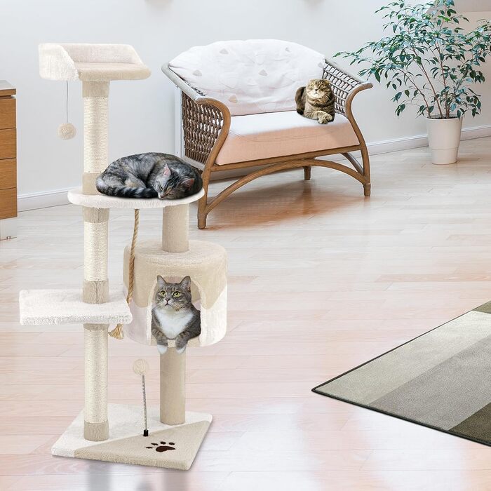Комплекс для котів Beltom® Kratzbaum 112 см бежево-білий: Дряпка, кігтеточка, ігровий майданчик