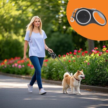 Рулетка для собак Aomig: витягується до 5м, до 20кг, чорна, з антиковзним ручним гальмом