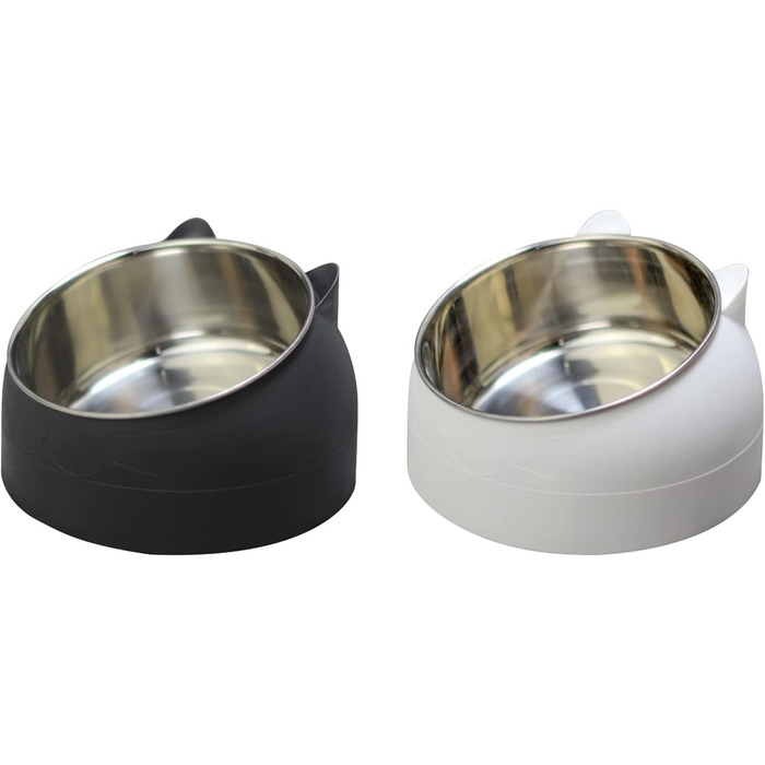 Набір з 2 мисок для котів з нержавіючої сталі, 200 мл (чорний + білий)
