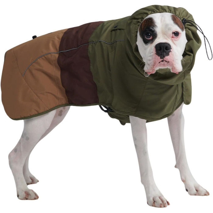 Дощовик для собак Spark Paws 3XL, водонепроникний, вітрозахисний, дихаючий, з повним захистом тіла, відбивний, зелено-коричневий, для дрібних, середніх та великих порід