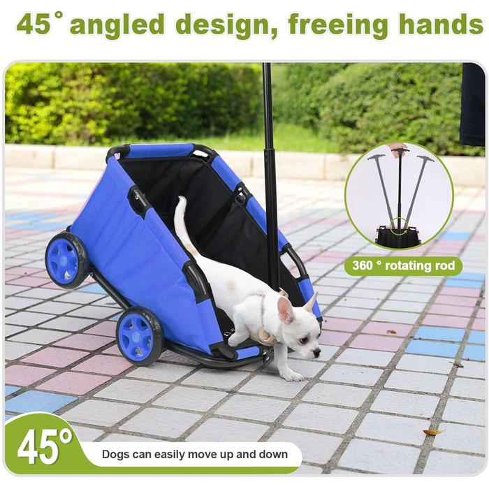 Міні-візок для тварин, складний багатофункціональний візок для покупок з висувним ручками, для прогулянок на вулиці, з подушкою та страхувальним тросом, з кишенькою (Блакитний)