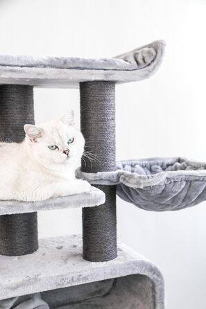 Когтеточка для великих котів Petrebels Maine Coon XXL Route 180 см, дизайн, натуральний сизаль Ø12/15 см, сіра