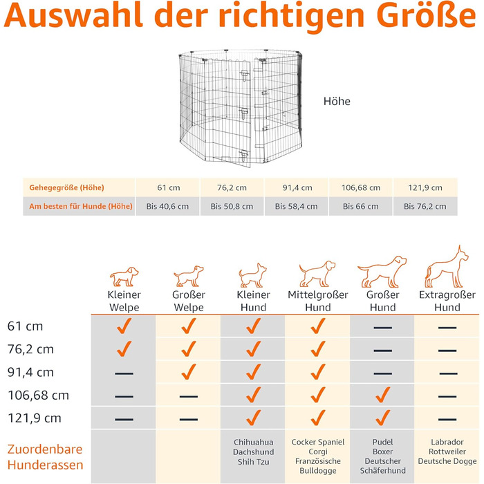 Клітка-бігове колесо для собак та інших домашніх тварин Amazon Basics, металева, складна, з дверцятами, 91 см, чорна (107 см у висоту)