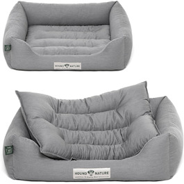 HOUND & NATURE: М'яке ліжко для собак Bern, розмір S (75x60 см), світло-сіре - кушетка для маленьких собак, знімний чохол, легко миється
