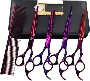 Набір професійних ножиць для грумінгу собак 6CR Edelstahl, набір для догляду за тваринами, ножиці для собак та котів (фіолетовий)