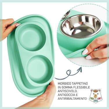 Миска для кота Patam Doppel з нержавіючої сталі з антиковзною підкладкою, італійського виробництва, Jerry Grün