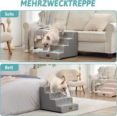 Сходинка для собак COZY KISS, 4 сходинки, 45 см, для маленьких собак, котів, для ліжка, дивану, авто. Щільний пінопласт, знімний чохол (чорний та білий, 60x45x45 см)