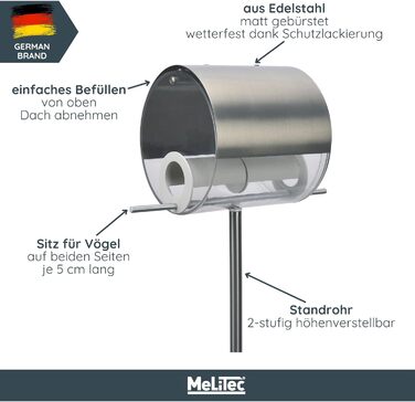 Годівниця для птахів MeLiTec з нержавіючої сталі, стояча, 150 см, 14x14 см