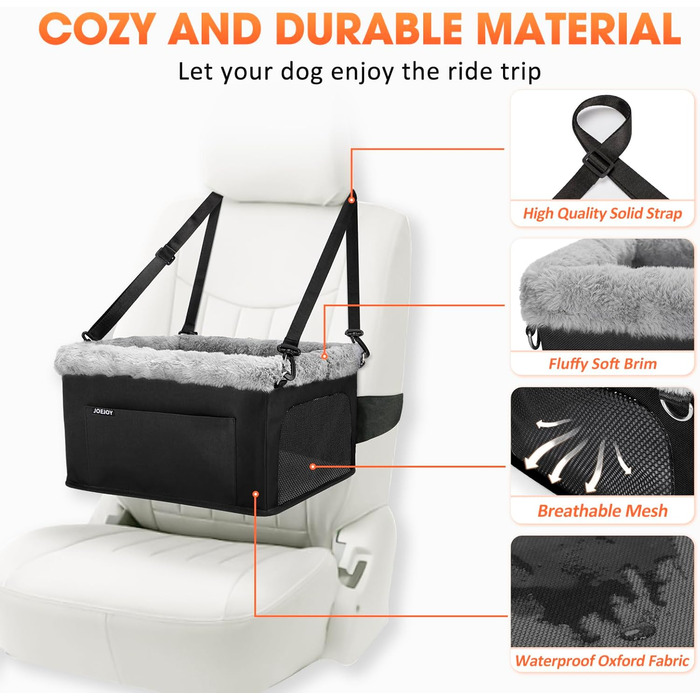 Підвищення для собак JOEJOY Deluxe: стабільний металевий каркас, безпечний поводок, для тварин до 9 кг. Зручний автокрісло з килимком та кишенями для дрібних речей