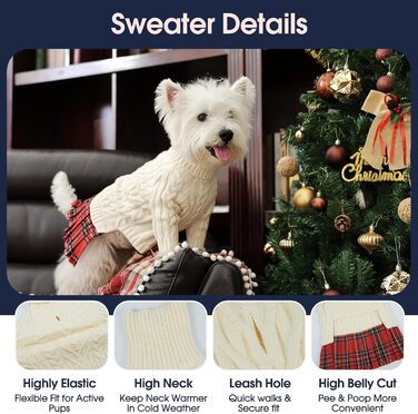 Теплий зимовий пуловер для собак великих порід IECOii, червоний, з отвором для повідка, в'язаний з косами, XXXL (71 см)