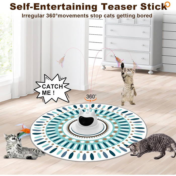 Інтерактивна іграшка для котів 3-в-1 Spessn: хованки, пір'я, лазерний вказівник. Електрична іграшка-головоломка для котів будь-якого віку. Біло-червоний колір, Ximi