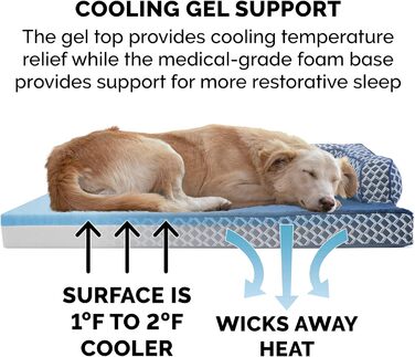 FurHaven Лежанка для собак та котів, плюш та декор, зручна, стилізу під диван, з охолоджуючим гелевим шаром, знімний чохол, блакитний діамант, розмір M (135 x 102 x 27 см)