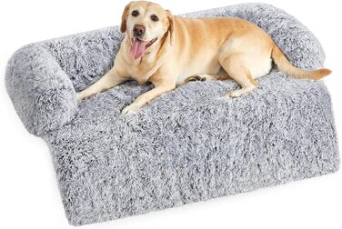 Лежак для собак Feandrea FluffyHug XXL, плюшевий софа-матрац 122×95×18 см, омбре-сірий, захист для меблів, подушка для великих собак