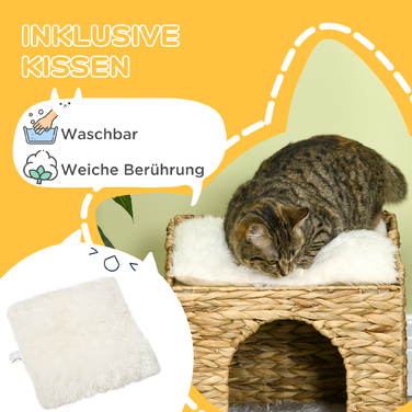 PawHut Ротанг Cat Cave 2-х ярусна подушка вода гіацинт коричневий до 5кг | Аосом