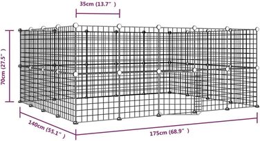 Клітка для тварин із дверцятами vidaXL, 36 елементів, чорна, 35x35 см, сталева — для кроликів, цуценят, домашніх тварин