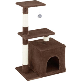 Baroni Home Когтеточка для котів, двоярусна, з іграшкою і домиком, 45x30x78 см, коричнева