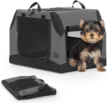 PETSFIT Транспортна переноска для собак, переноска для автомобіля та дому, складна, сіра, M (S:61x46x43 см)