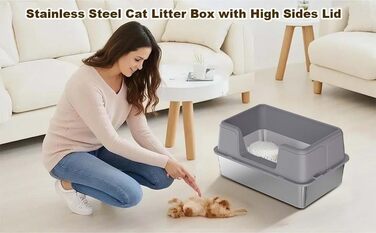 Котлован для котів Zstar Edelstahl, великий, з високими бортиками, знімний, легко миється, з кришкою, 60x40x36.5 см, сірий