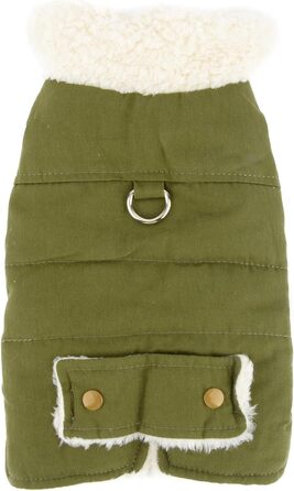 Зунеа - тепла куртка для собак маленьких порід, з флісовою підкладкою, для цуценят, зимовий одяг з кільцем для повідка, захист від холоду, жилетка, куртка, плащ, для Чихуахуа, Пуделя, розмір M, зелена