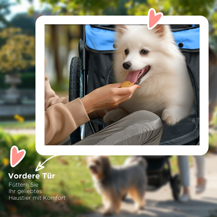 Коляска для собак PawHut Dog Buggy зі світловідбивачами, складна, кошик для зберігання, сонцезахисний козирок, сітчасте вікно, Оксфорд, синій| Аосом