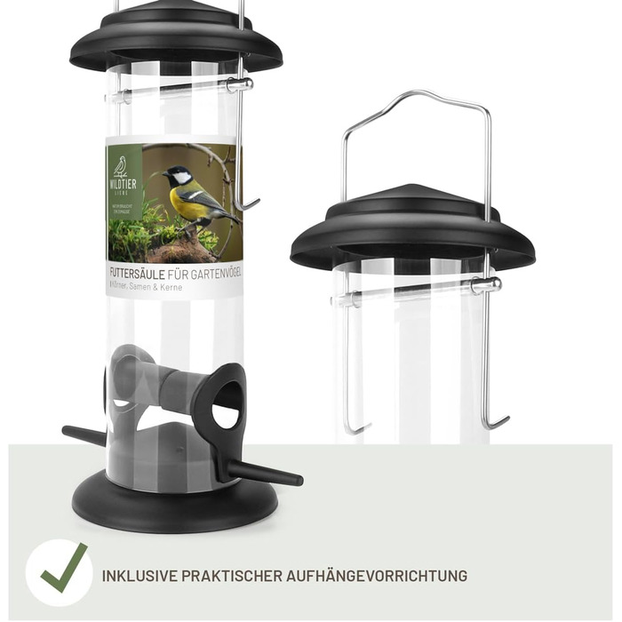 Годівниця для птахів Wildtier Liebe, зелена - з нержавіючої сталі, 23,5 см | Годівниця для диких птахів, годівничний стовпчик, силос для птахів