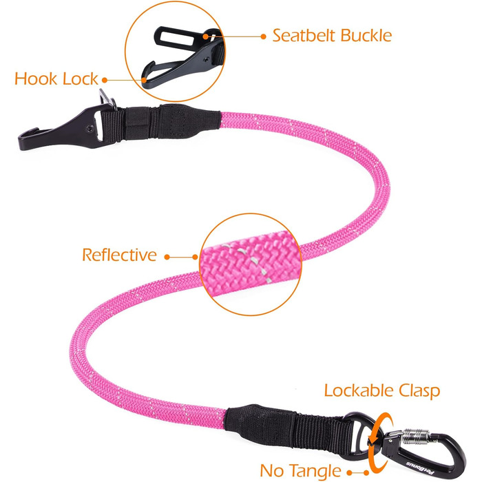 Автомобільний поводок для собак PetBonus: безпечний ремінь для собак, поводок-переноска для авто, надійні карабіни для малих, середніх та великих собак (рожевий)
