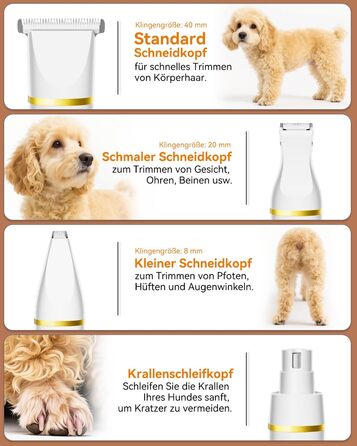 Триммер для собак і котів Unibono Leise - акумуляторний, 4 насадки для грумінгу, 7000 об/хв