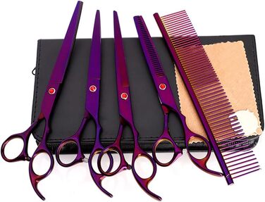 Набір ножиць для грумінгу собак, нержавіюча сталь, набір ножиць для догляду за домашніми тваринами, ножиці для грумінгу з гребінцем для собак та котів, чорний (фіолетовий)