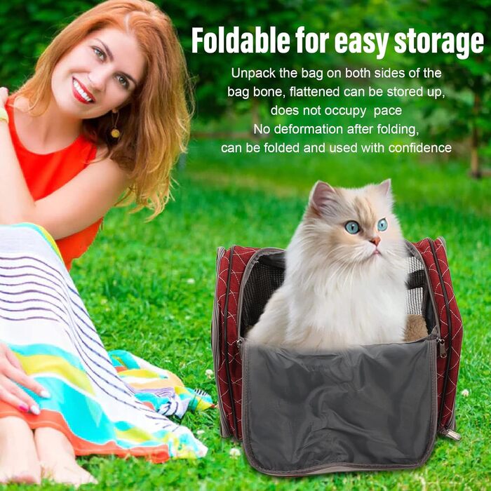 Транспортна переноска для собак та котів, складана, дихаюча, м'яка переноска з плечовим ремінцем (Бургунді)