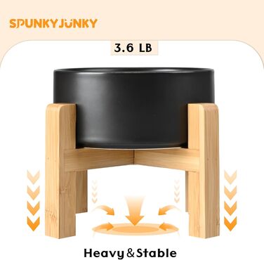 Керамічні миски для корму та води SPUNKYJUNKY, 2 шт., з підставкою з дерева, підвищені, нековзкі, для великих порід собак, чорні, 1,7 л