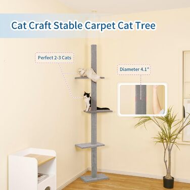 Котячий комплекс Cat Craft 12400301GRCOM, три рівні, до стелі, сірий