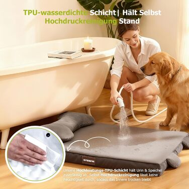 Ортопедичне собаче ліжко з миючим чохлом, водонепроникне собаче ліжко з піною з пам'яті та знімним підголовником для підтримки голови та суглобів, неслизьке собаче ліжко для середніх та великих собак XL: 106 x 76 x 22 см, сірий