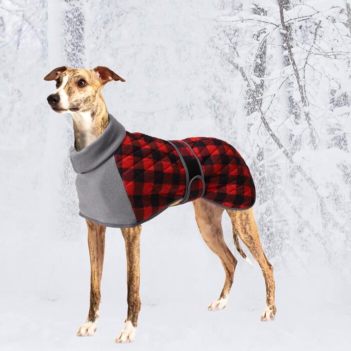 Водонепроникний термо-чохол для собак Warmer, степний, рожево-клітинчастий з флісовою підкладкою, з отвором для шлейки, для собак маленьких, середніх та великих розмірів (X-Small, червоний)