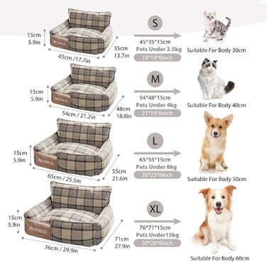 Ортопедичне ліжко для собак середніх та великих порід PETCUTE з знімним та миючим чохлом, антиковзаюче дно, м'яке диван-ліжко, сірий колір, з підголівником