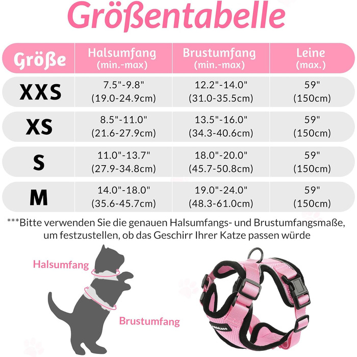 Шлейка для кота Rabbitgoo з повідком, м'яка шлейка для кота, шлейка-жилет для кота, безпечна та регульована, рожева, XS (1 шт.)