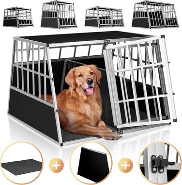 CADOCA® Клітка для собак, алюмінієва, 54x70x51 см, для перевезення в автомобілі, міцна, закривається, трапецієподібна, розмір M, CADOCA® Autobox