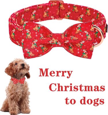 Нашийник для собак Unique Style з знімною метеликом, для малих, середніх та великих собак, регульований XXS-XL (S (1 шт), Олень на Різдво)