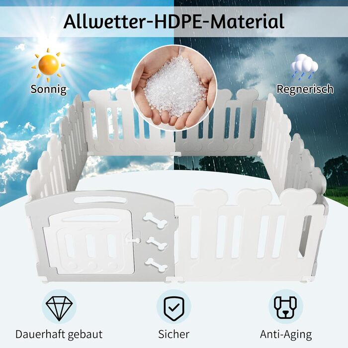 Вольєр для собак Costway 8-панельний, 60 см, з дверцятами, для дому та саду, HDPE пластик, сірий