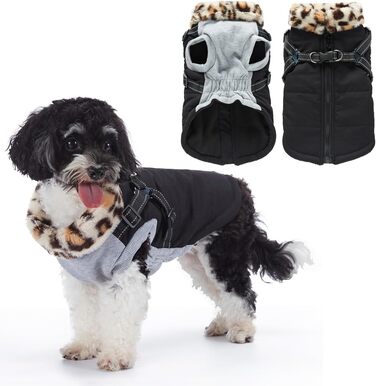 Зимова куртка для собак з інтегрованим шлейкою, водо- та вітронепроникна, теплий одяг для цуценят та собак середніх розмірів для активного відпочинку (ЧОРНИЙ, XXL)