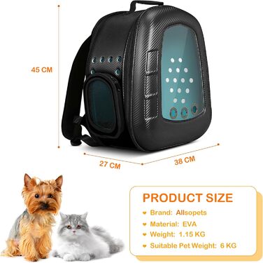 Рюкзак-переноска для котів та цуценят ALLSOPETS Bubble - чорний