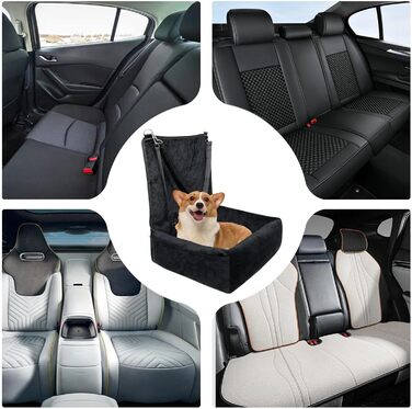 Автокрісло для собак - переносна автолюдина для цуценят | Регульоване та безпечне автокрісло для собак | Миється | З піднятою платформою | Чорний колір