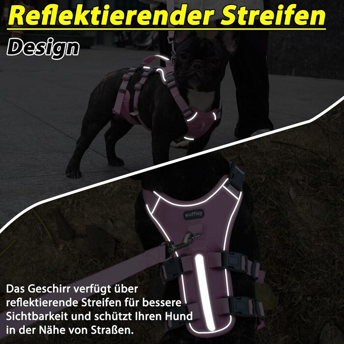 Нашийник для собак Wuffley з повідком, безпечний нашийник від вислизання, анти-тяговий нашийник з ручкою та світловідбиваючими елементами, легкий, регульований нашийник для середніх собак (рожевий, XS) Дуже маленький рожевий