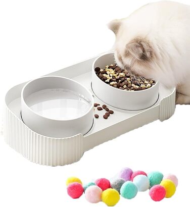 Миски для котів 2 шт. білі, запобігають болю в шиї, керамічні, знімні, анти-блювотні, не ковзають, з іграшкою, для кошенят, собак, зелені (білі, 33*17*6 см)