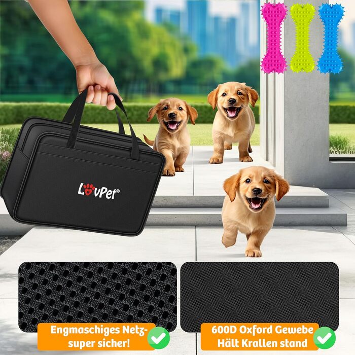 Манеж LOVPET для цуценят і котів, складний, для дому та вулиці, з оксфордської тканини, каркас PVC, з сумкою, 3 кісточки, 10 пелюшок, 112x112x62 см, антрацит